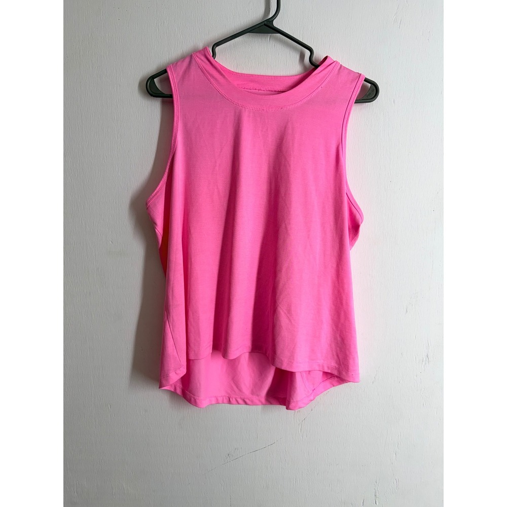 Avia Womens Neon Pink Activewear Tank Top Mesh Back High Low Hem Large 12-14